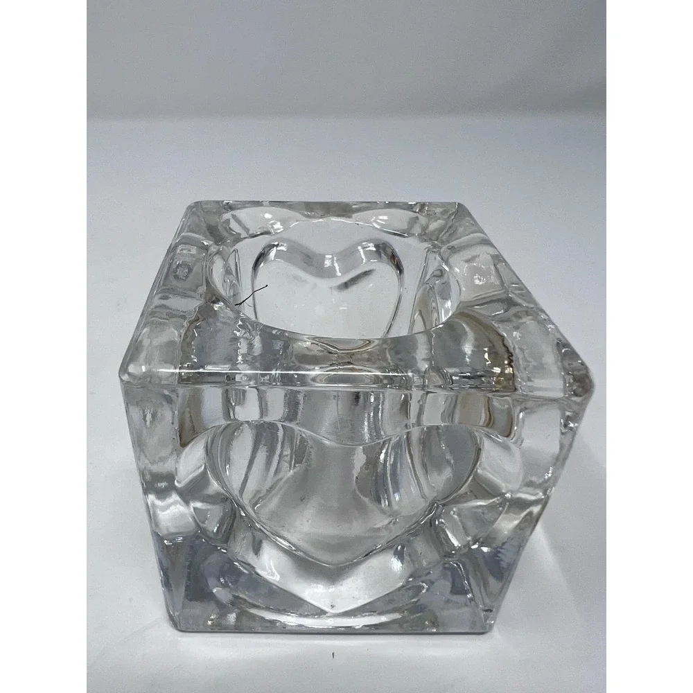 Hearts Inset‎ Clear Glass Square Votive Candle Holder 2 3/4